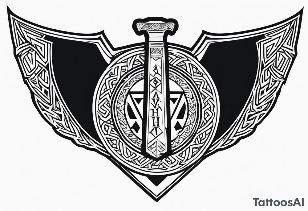 Valhalla sword shield dragon axe Valknut tattoo idea