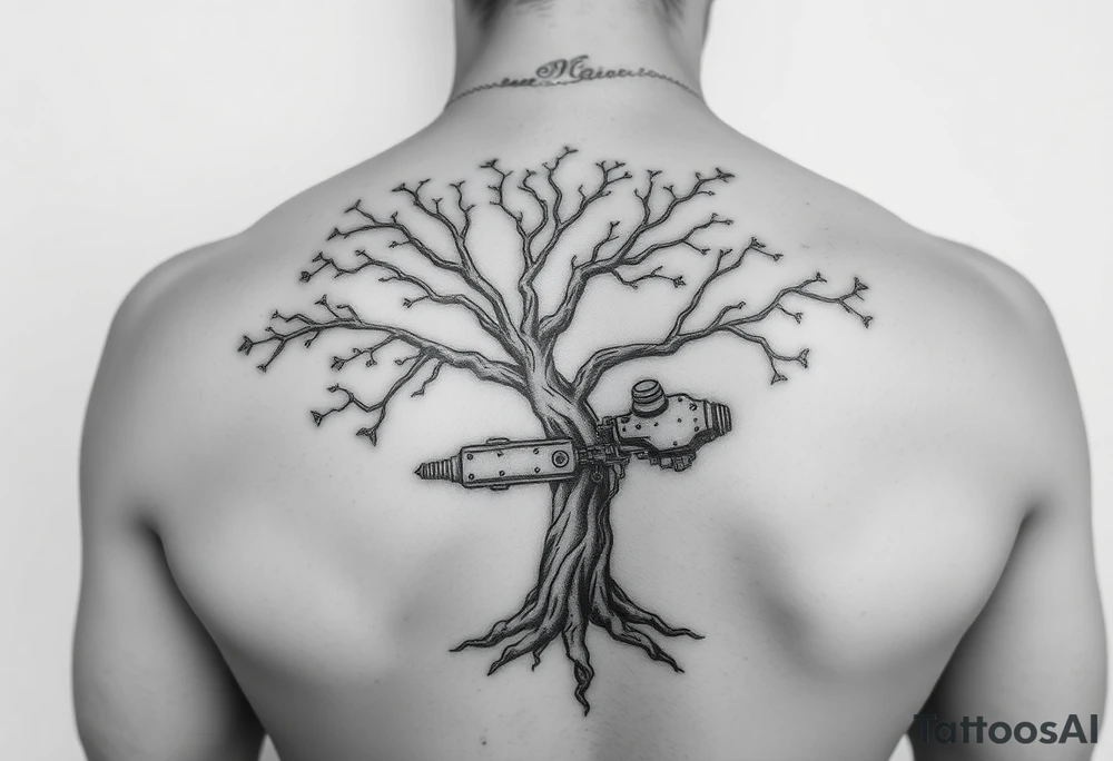 steam punk tree machine tattoo idea