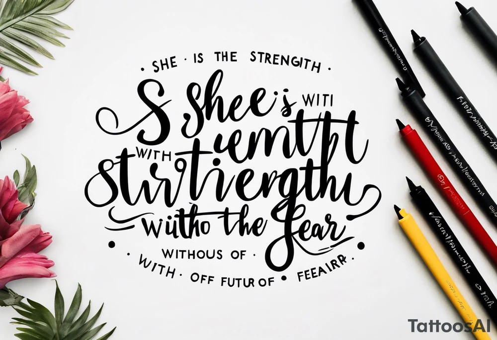 text only "She is clothed with strength and dignity, and she laughs without fear of the future" tattoo idea