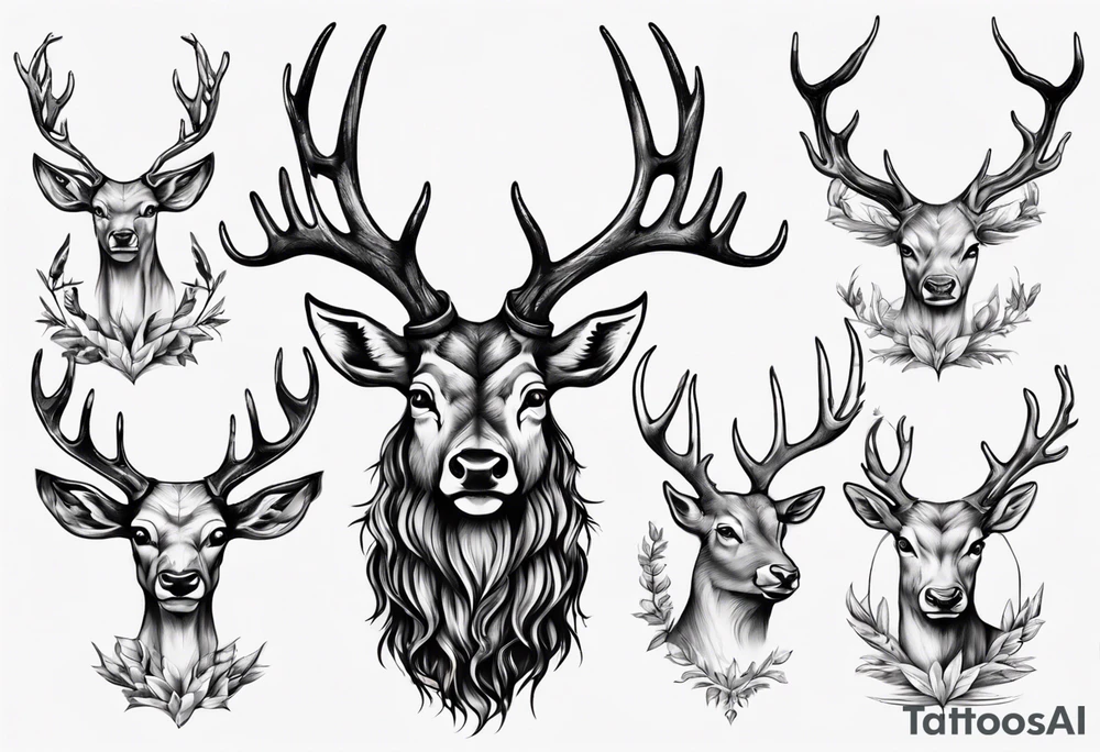 Majestic stag with exaggerate  antlers tattoo idea