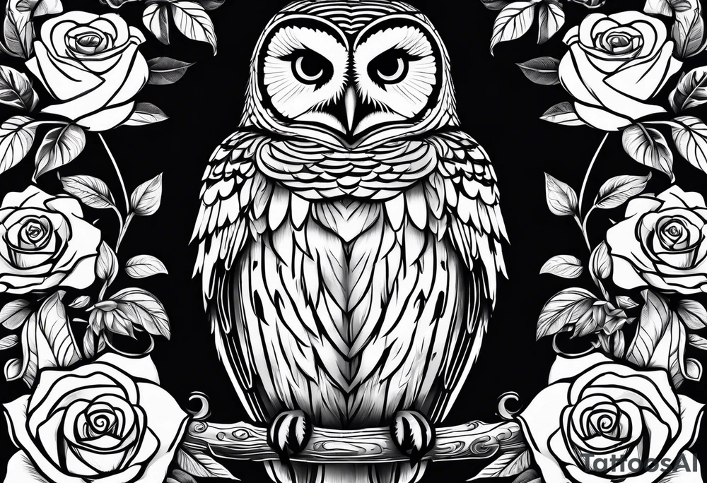 Barred owl with a rose and a heart tattoo idea
