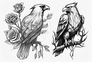 A cardinal with a rose and a eagle sitting in a willow tree. tattoo idea