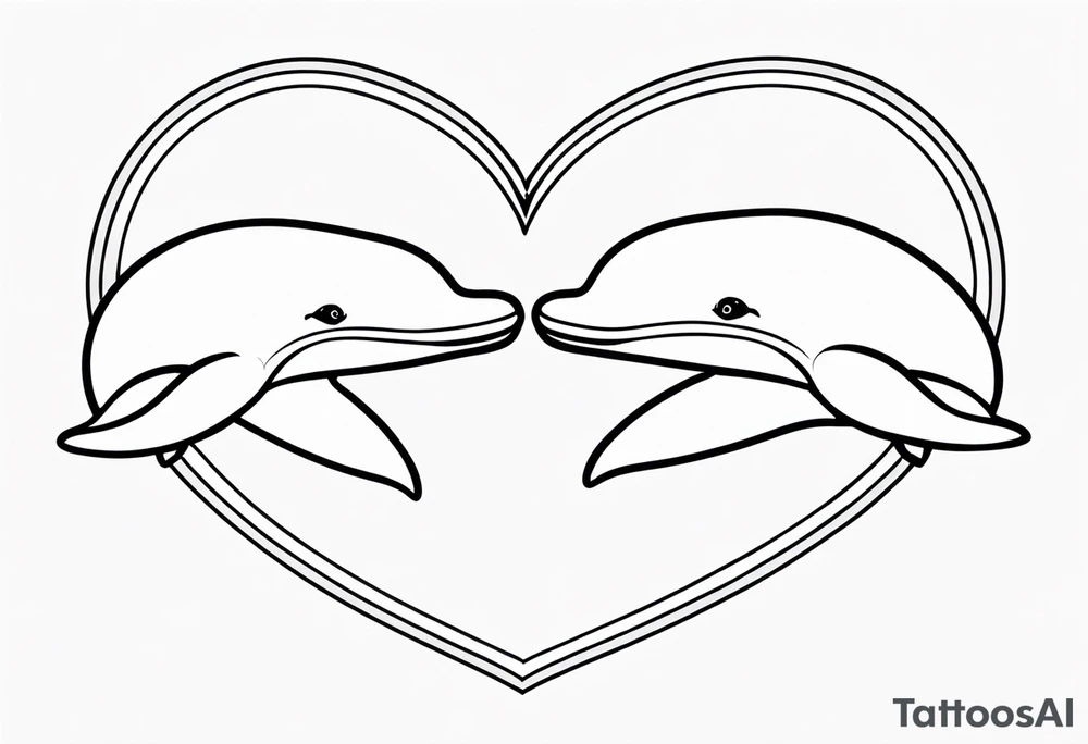 Two cartoon cute whales making heart tattoo idea