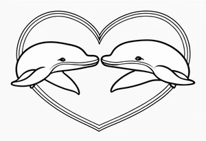 Two cartoon cute whales making heart tattoo idea