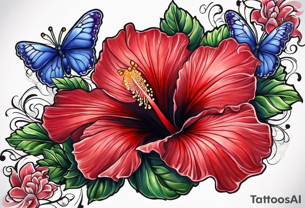 Red hibiscus, bluebonnet tattoo idea