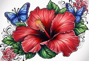 Red hibiscus, bluebonnet tattoo idea