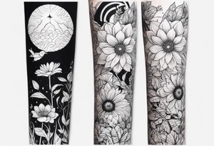 A forearm tattoo portraying darkness and light in a garden tattoo idea
