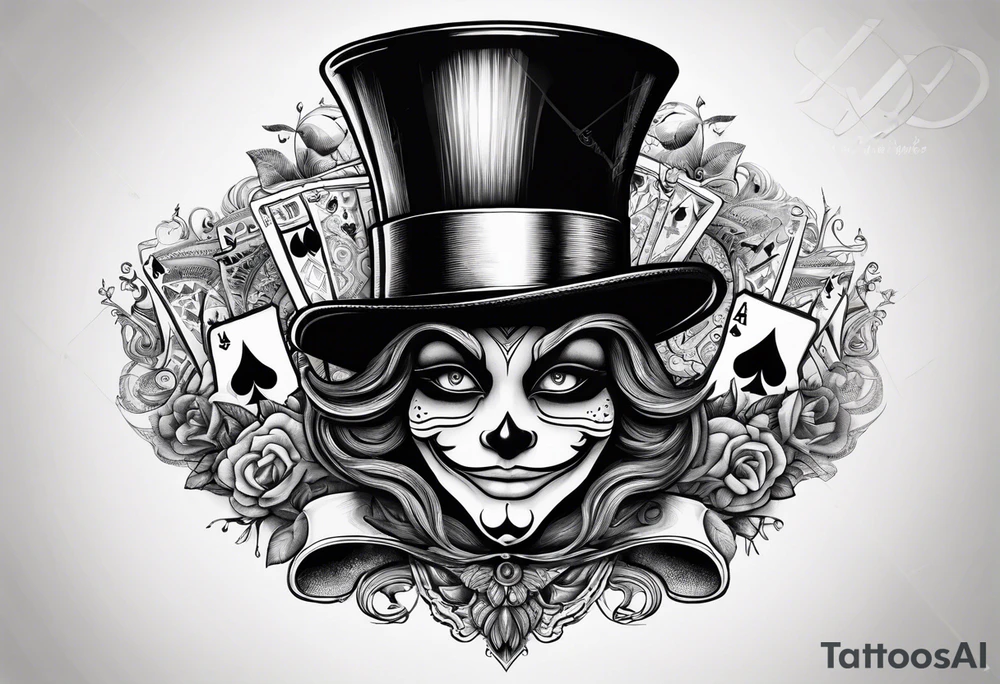 King of spades that says “we’re all mad here” with top hat tattoo idea