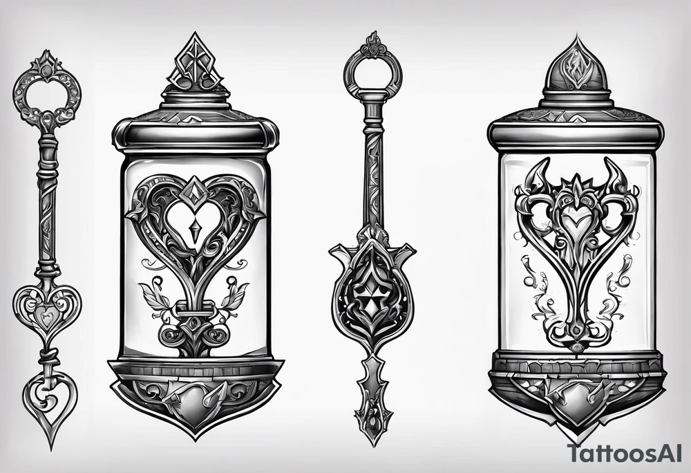 Kingdom hearts key blade in a Felix felicis potion bottle tattoo idea