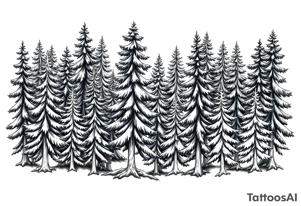 Coniferous forest the trees are black and gray tattoo idea