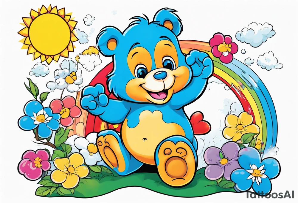 Care bear with smurf tattoo idea