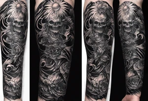 full arm sleeve very dark wicked the musical theme tattoo idea