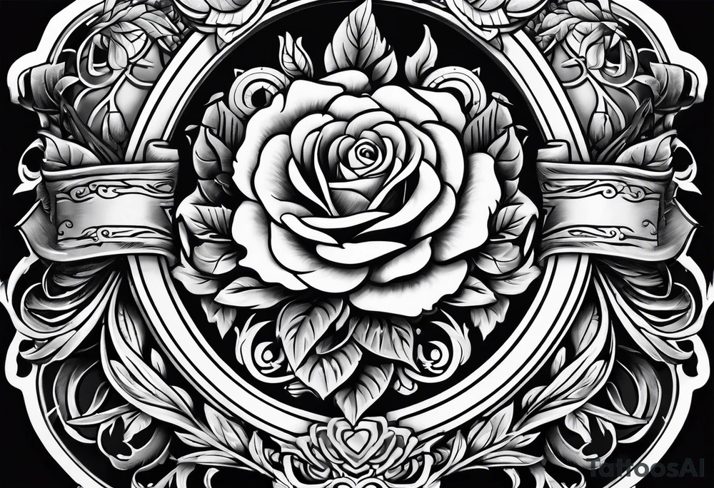 Aegis shield surrounded by roses tattoo idea