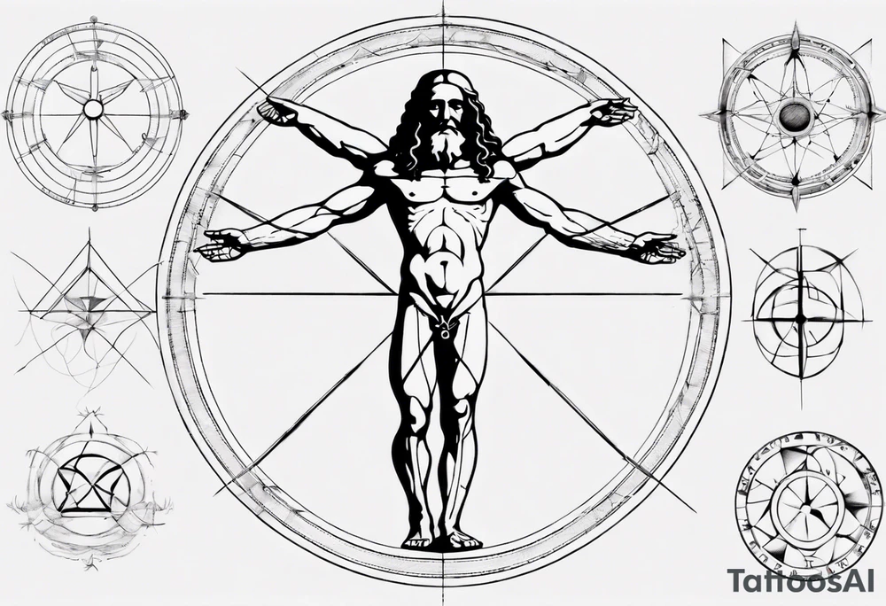 Leonardo da Vinci, Vitruvian man with emphasis on geometry tattoo idea