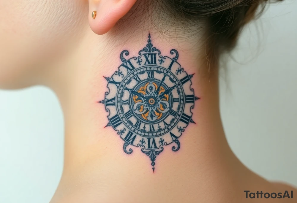vintage roman numerals within ornate clockwork mechanism tattoo idea