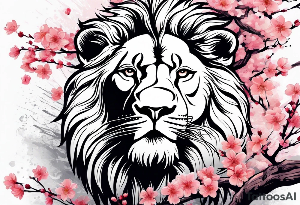 Cherry blossom blowing in the wind with a lion tattoo idea