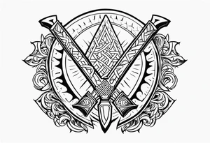Valhalla sword shield axe Valknut fire tattoo idea