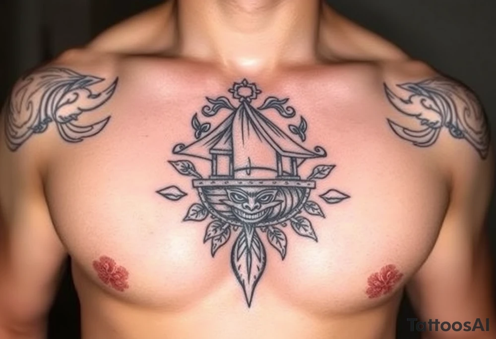 Polynesian tribal noah’s ark tattoo chest piece tattoo idea