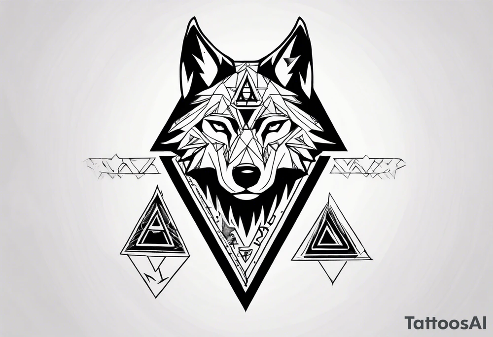 wolf head with triangle in the background tattoo idea