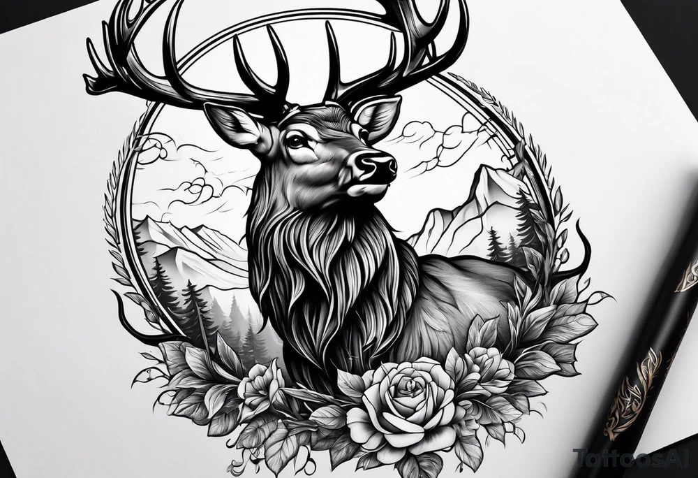Western stag tattoo idea