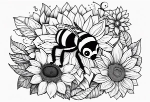 A lemur, a sunflower, and a bumble bee tattoo idea