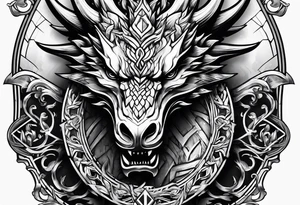Valhalla sword shield dragon head axe tattoo idea
