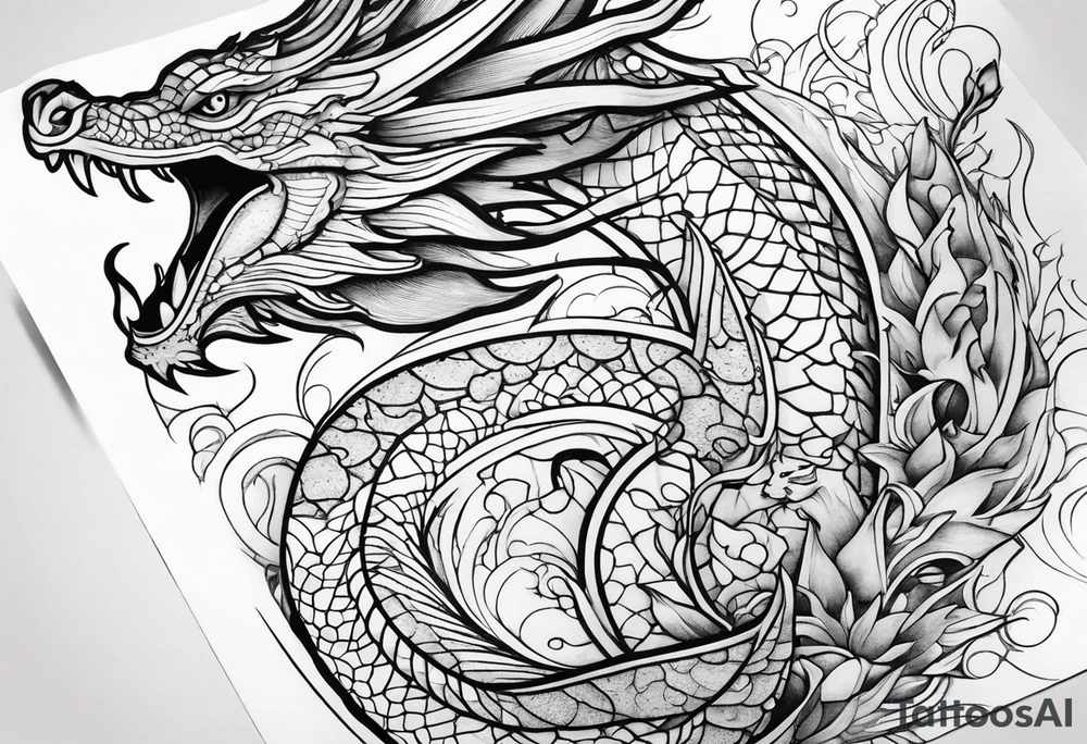 Geometric aquatic dragon cute tattoo idea