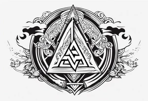 Valhalla sword 
shield axe Valknut mist tattoo idea