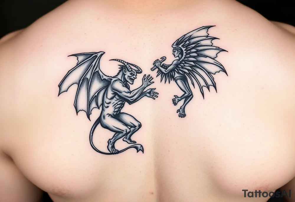 Demon vs angel fighting tattoo idea