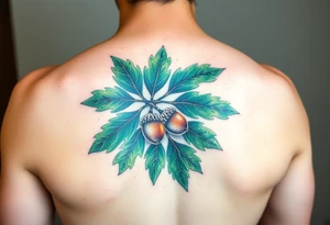 on the forearm an oak branch with thick leaves and acorns tattoo idea