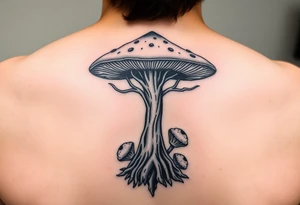 Magic mushroom with truffles growing underneath with the tree of life symbol but with mushroom tattoo idea