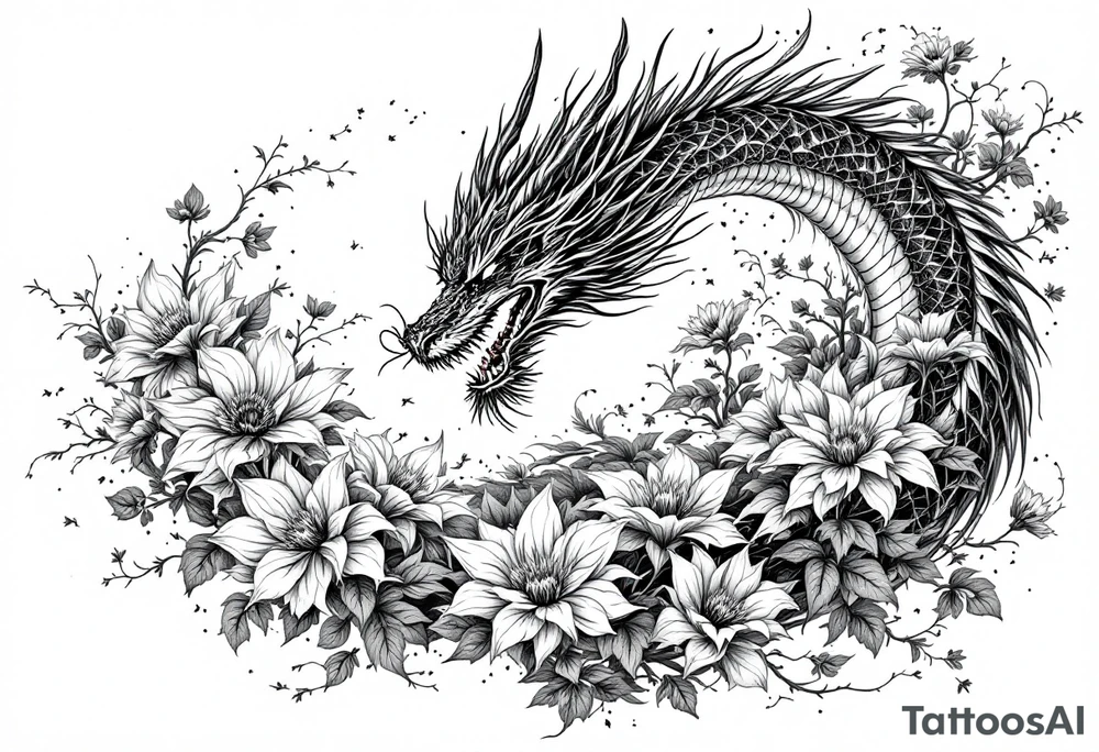 legendary dragon scene with energy aura flowers power effects tattoo idea