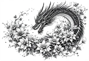 legendary dragon scene with energy aura flowers power effects tattoo idea