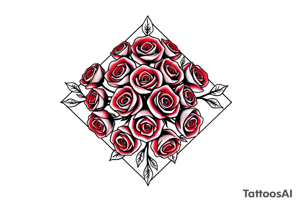A lot of small red roses in a diamond shape tattoo idea