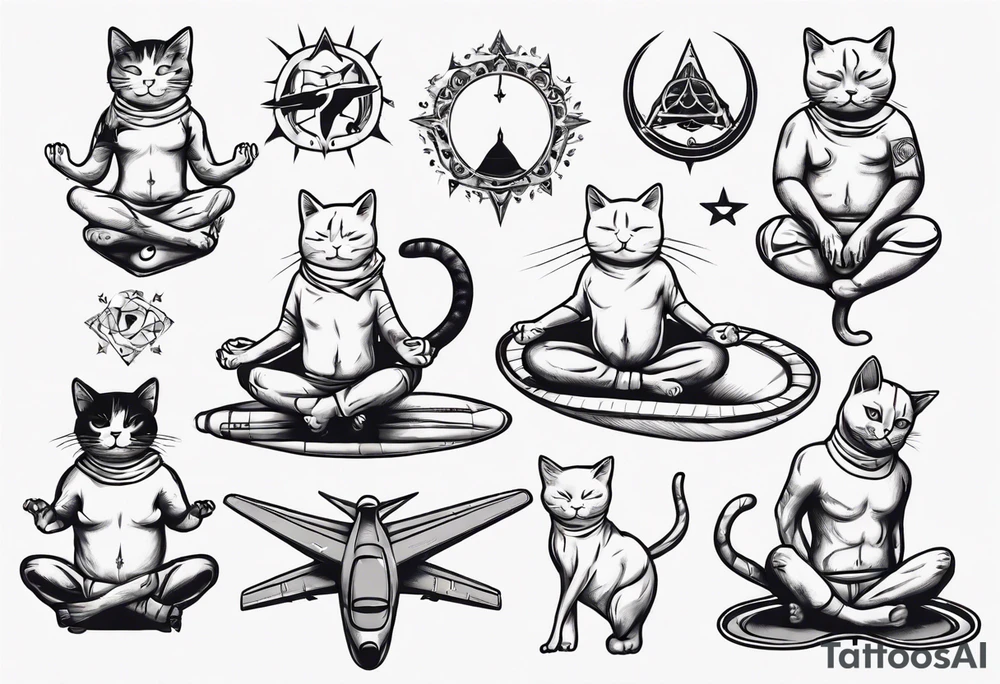 Cat doing yoga on a plane tattoo idea
