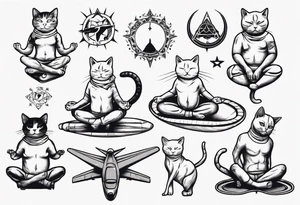 Cat doing yoga on a plane tattoo idea