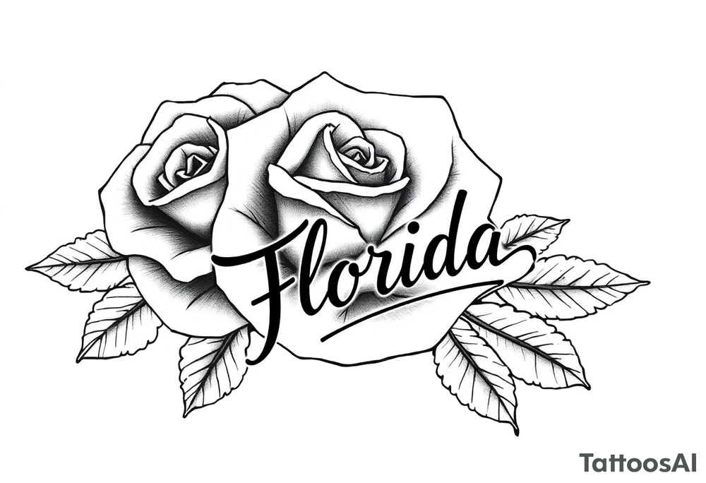 ROSE WITH FLORIDA WRITTEN AS THE STEM tattoo idea