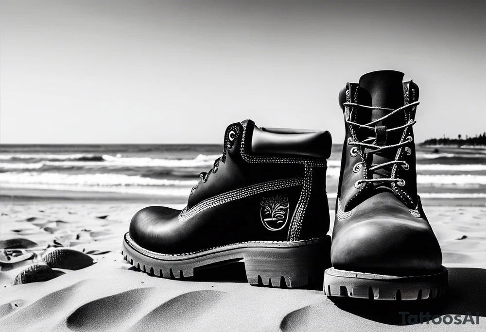 Two flip flops next to a pair of timberland boots on the Beach. tattoo idea Two flip flops next to a pair of timberland boots on the Beach. tattoo idea