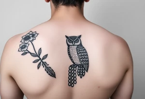 Flower, feather, Mardi Gras beads and a owl 
Sleeve tattoo idea