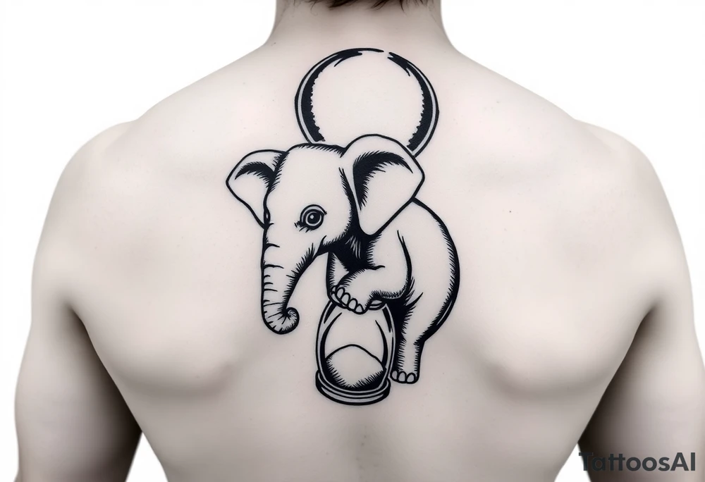 Baby elephant in hour glass holding autism balloon tattoo idea