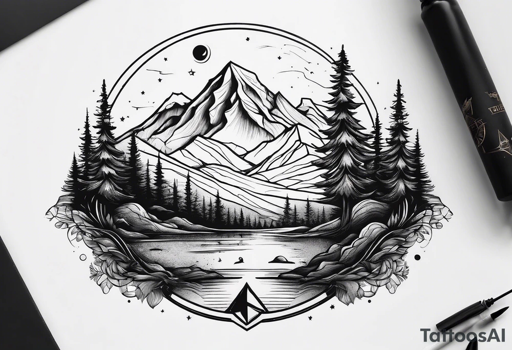 mountain and space in thick line art tattoo idea mountain and space in thick line art tattoo idea