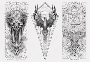 Sleeve for woman's arm sacred geometry Metatron's cube with phoenix tattoo idea
