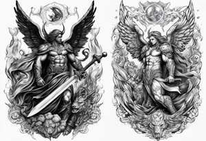 Angel vs demon battle scene half sleeve tattoo idea