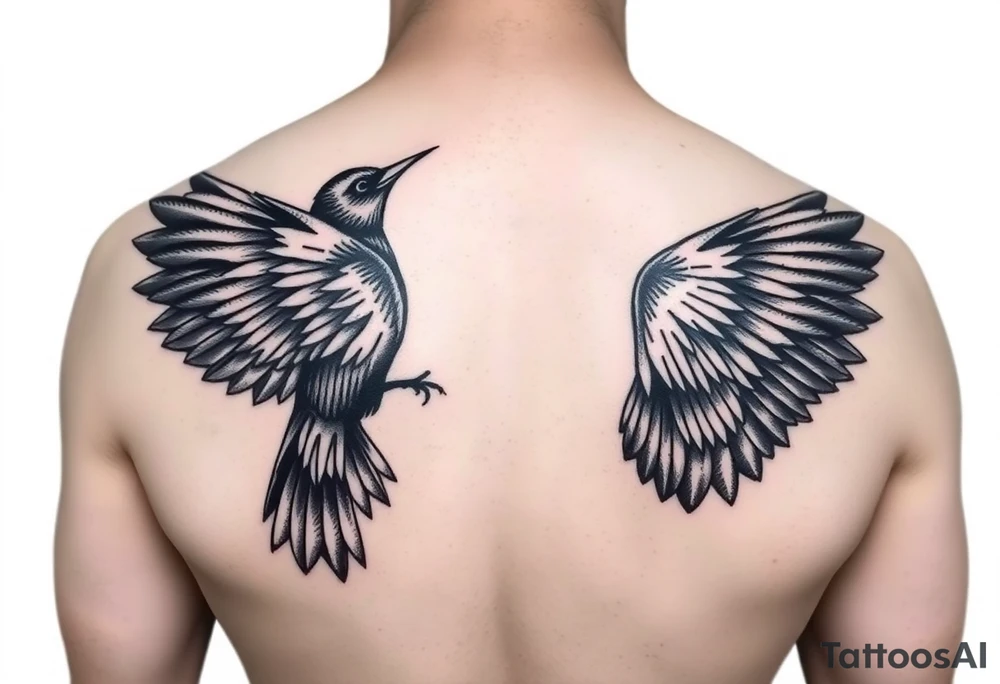 common blackbird flying tattoo idea