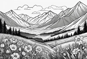 wildflowers, sunshine, moutains tattoo idea