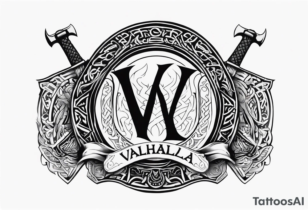 Valhalla viking gods shield hatchet sword tattoo idea