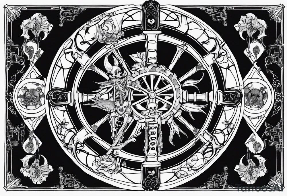 wheel of fate tarot card with a female skeleton tattoo idea