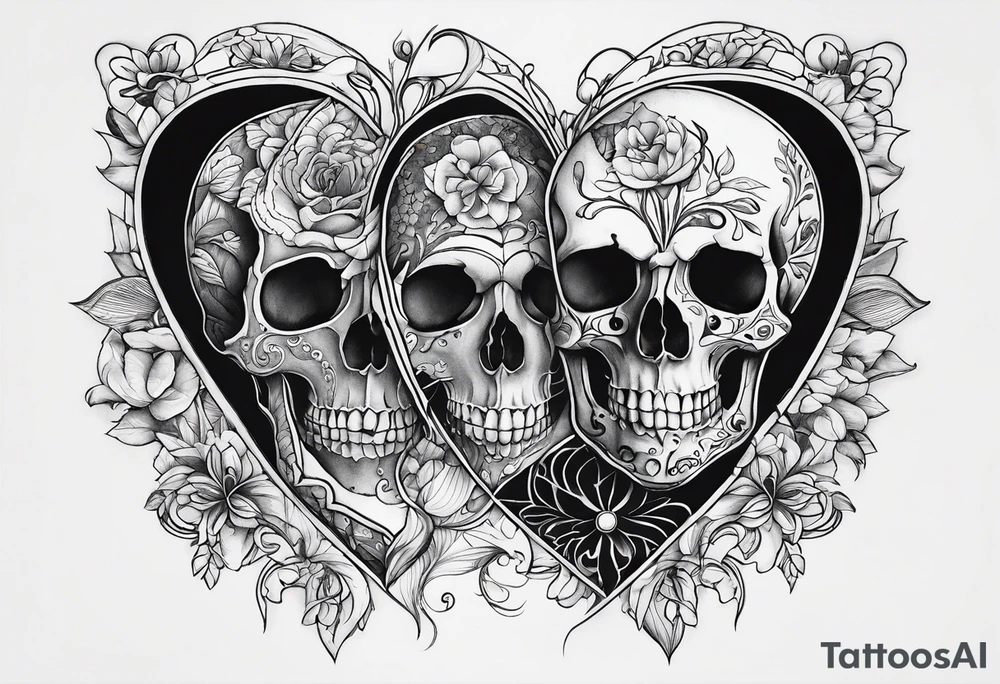 half heart in visceras plus half skull tattoo idea