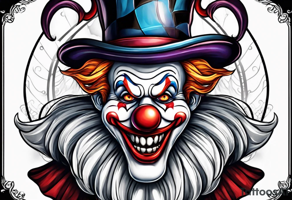 scary cartoon clown tattoo idea