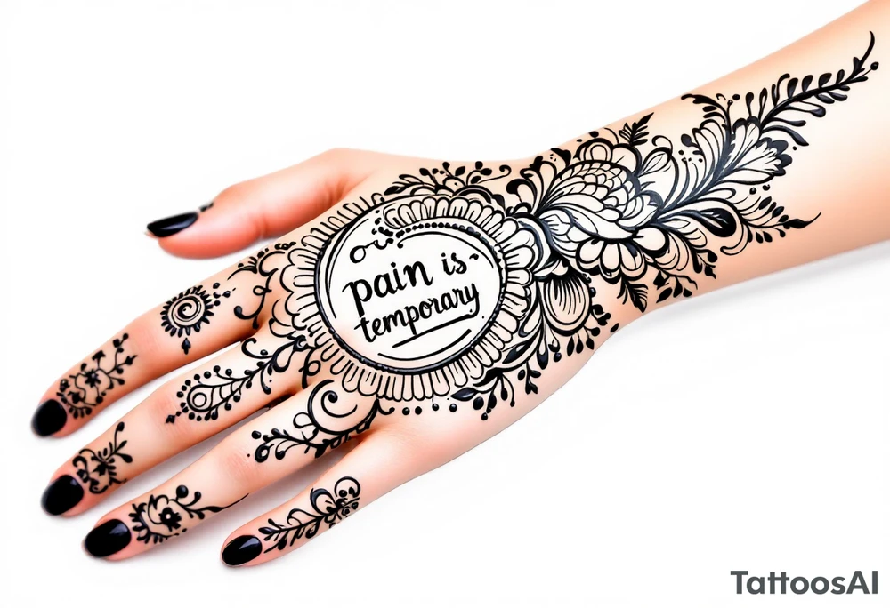 Indian style Henna tattoo for the inner wrist including words pain is temporary. Don’t show the wrist or arm tattoo idea